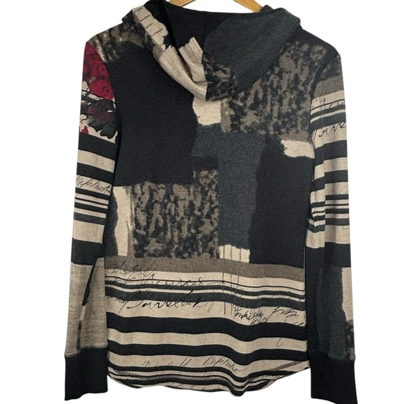 VTG 90’s Joseph Ribkoff Striped Cowl Neck Hooded Floral Sequin Print Hoodie 10 - Picture 5 of 8